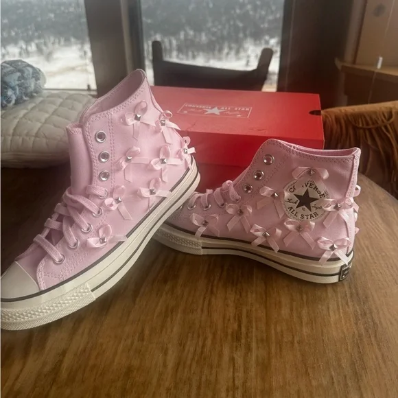 Converse Pink Bow High-Top Sneakers - Picture 7 of 9